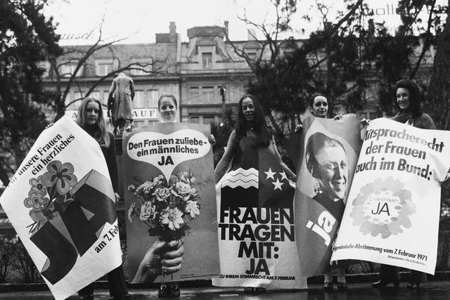 Swiss women protest in 1971 prior to the all-male vote which at last granted them suffrage
