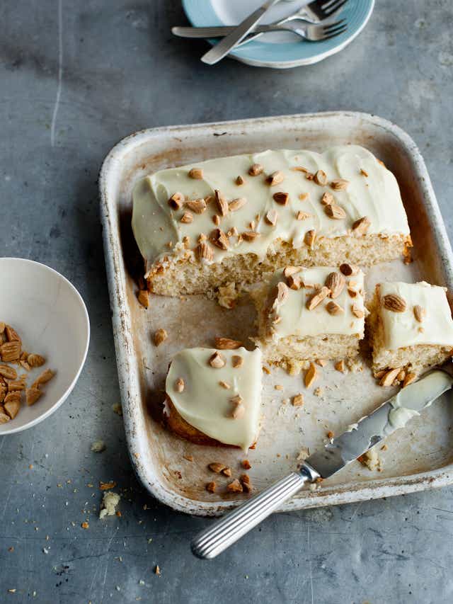 Indulgent: Yoghurt, lemon and almond cake with white chocolate icing