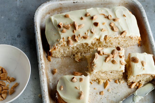 Indulgent: Yoghurt, lemon and almond cake with white chocolate icing