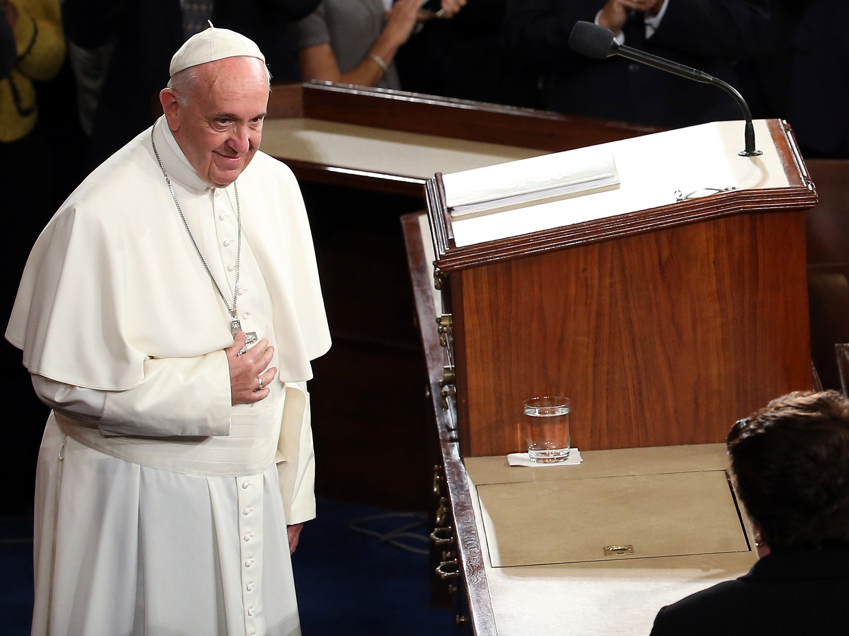 Soon after the Pope's address to Congress, Representative Robert Brady took the pontiff's water glass