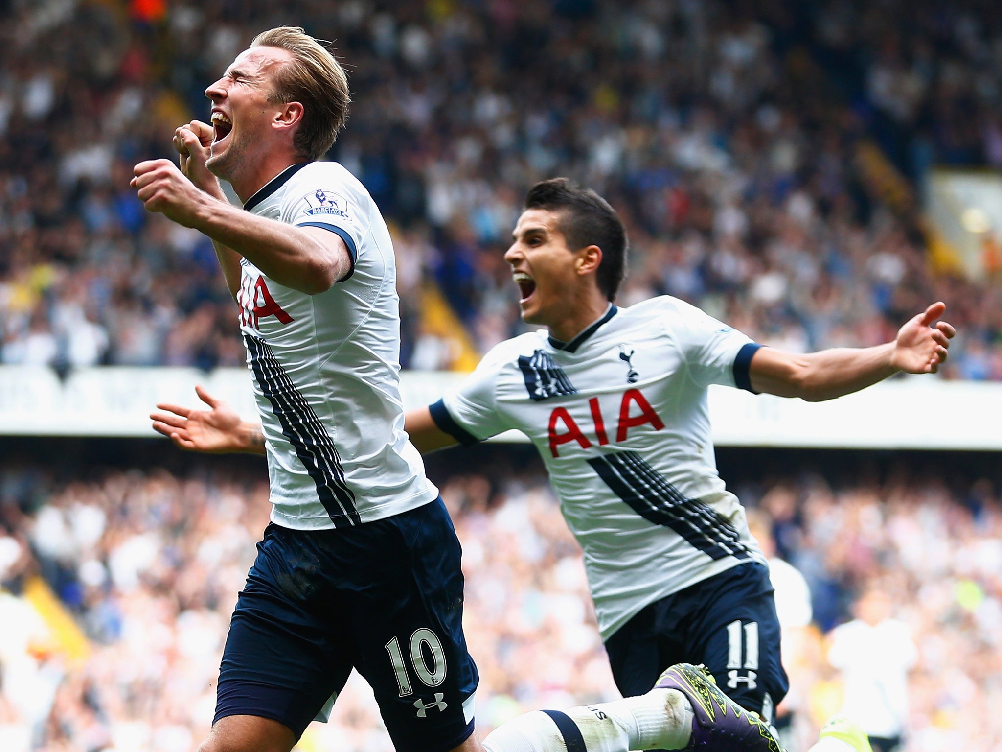 Harry Kane celebrates his goal for Tottenham