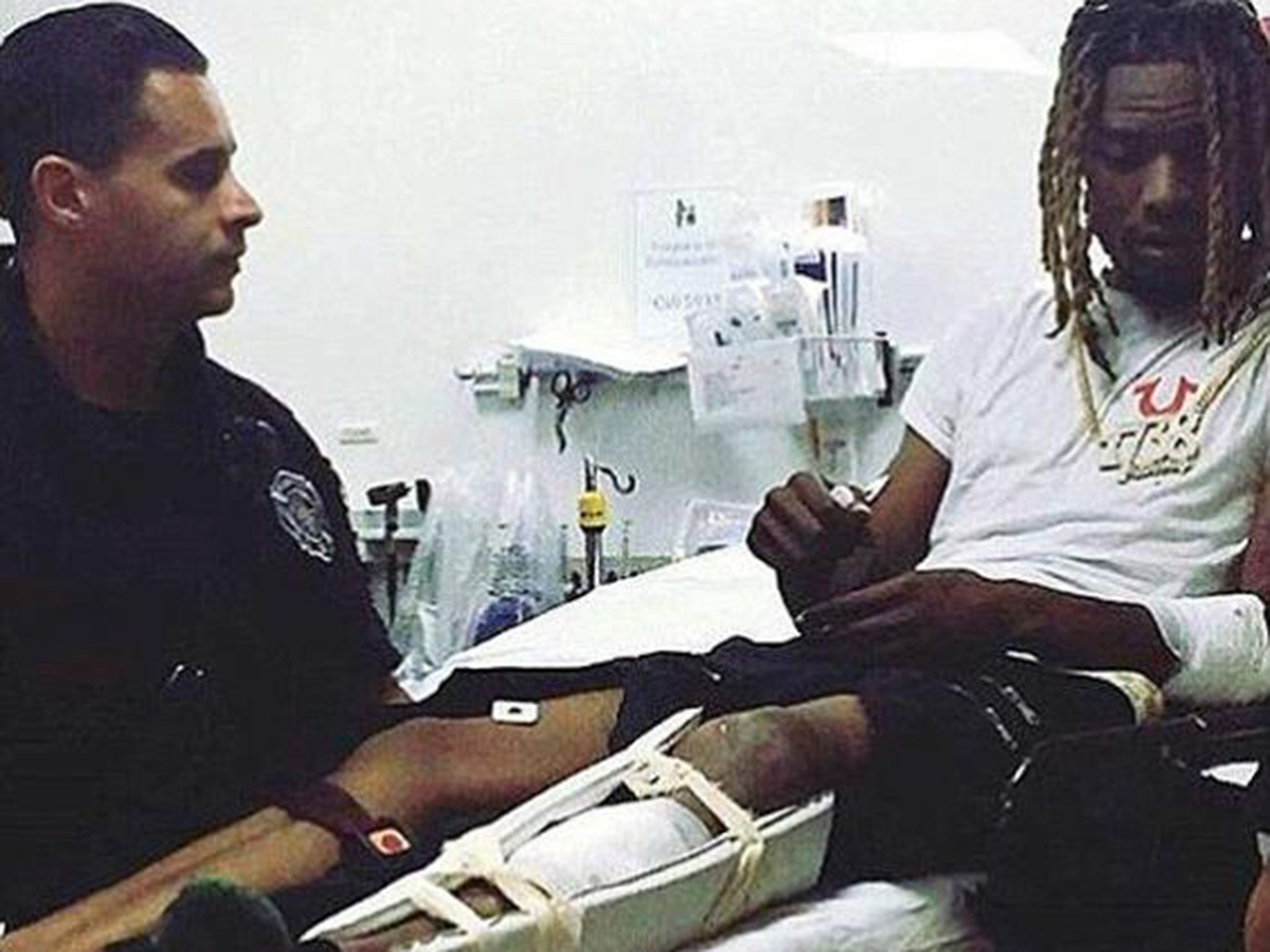 Fetty Wap pictured in hospital following the road traffic accident