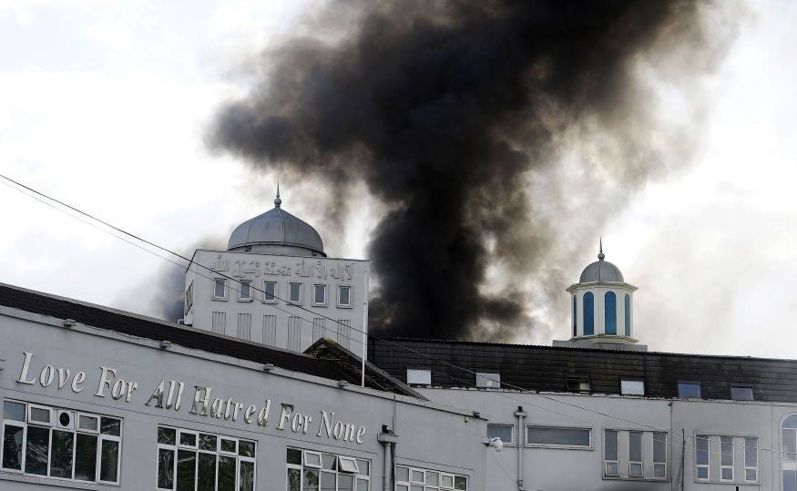 70 firefighters were called to battle the blaze at the Baitul Futuh mosque in south London