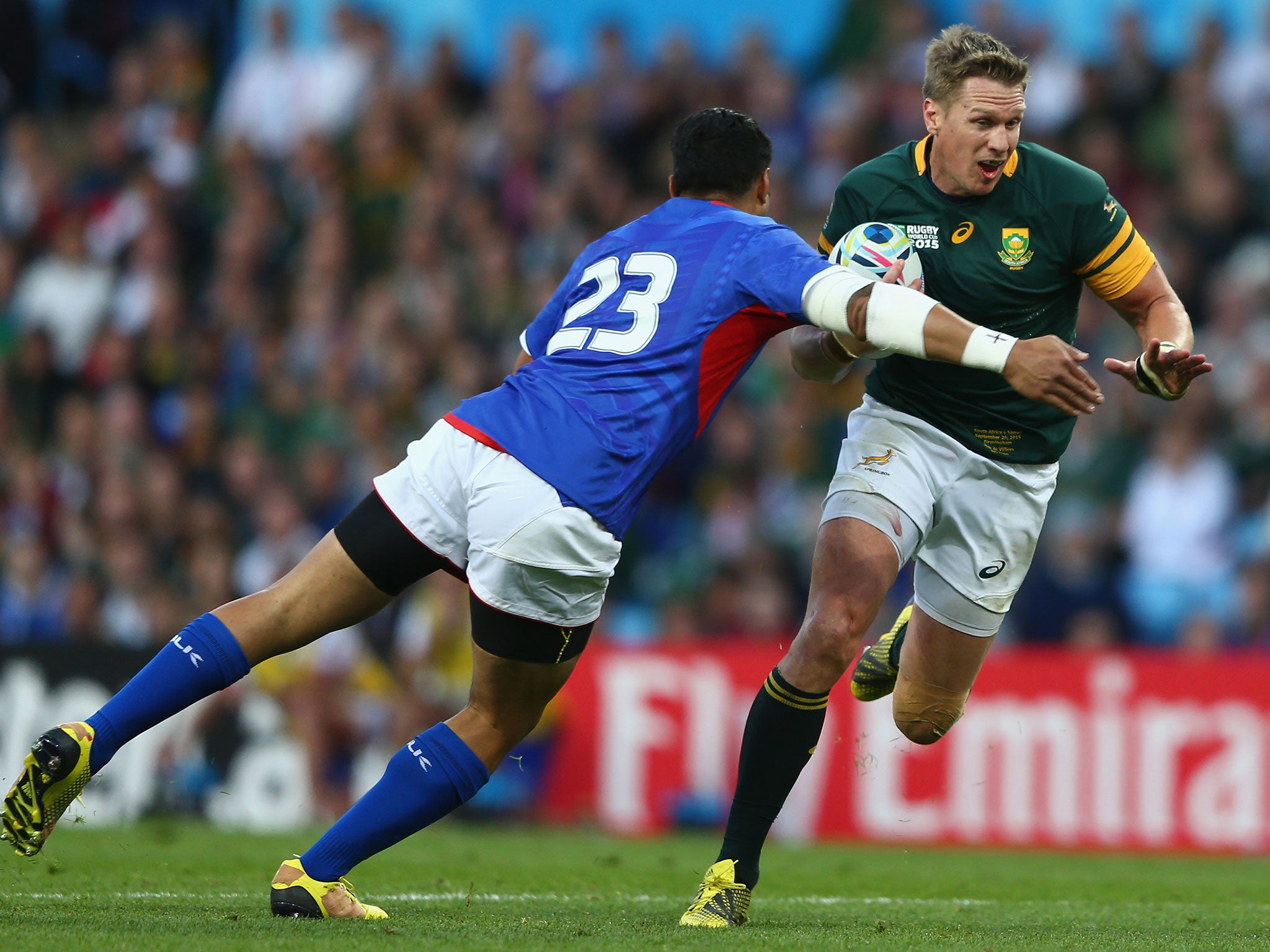 South Africa captain Jean de Villiers will miss the rest of the Rugby World Cup with a broken jaw