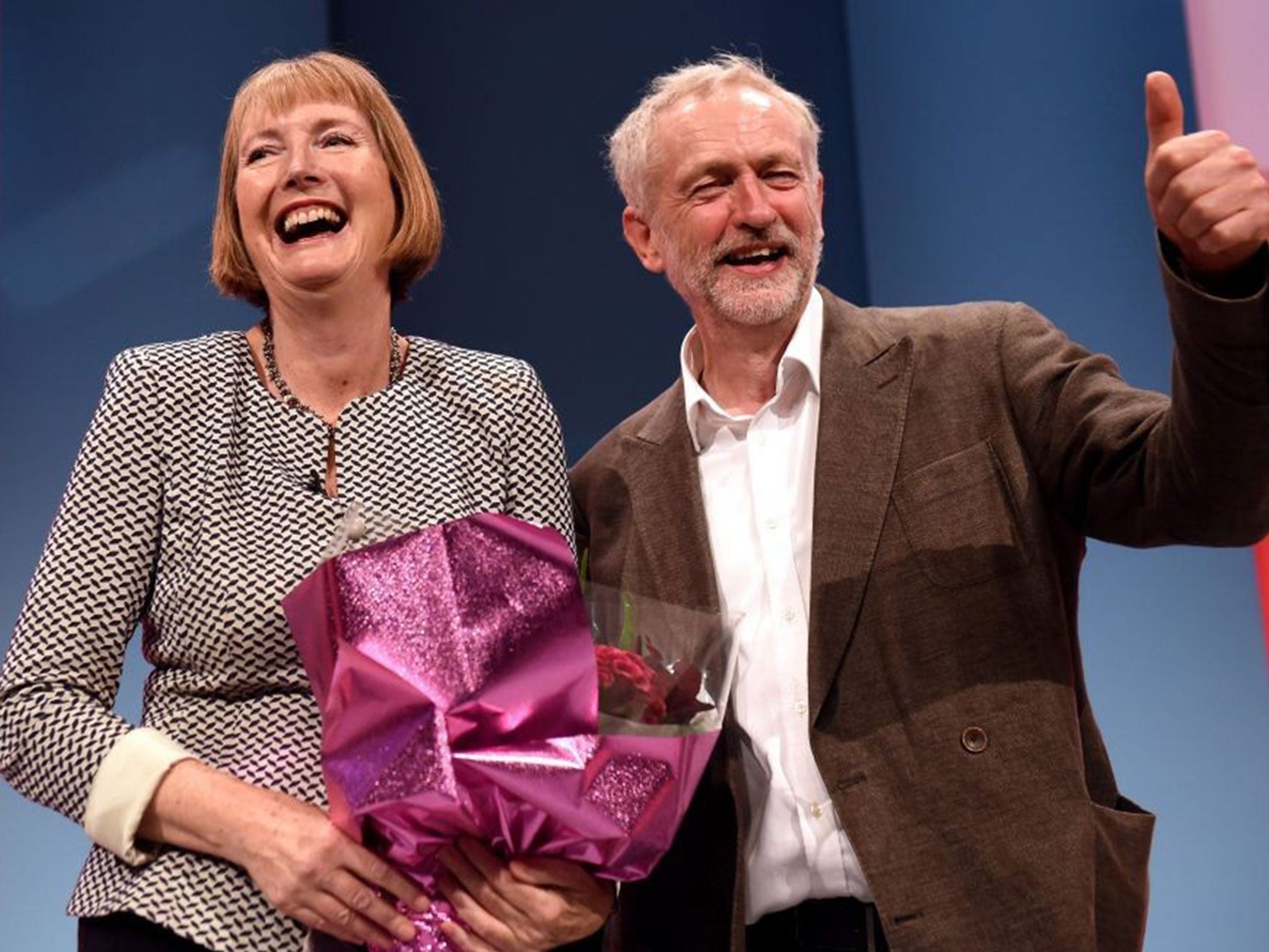 Harriet Harman with Jeremy Corbyn following the Labour leadership race in 2015