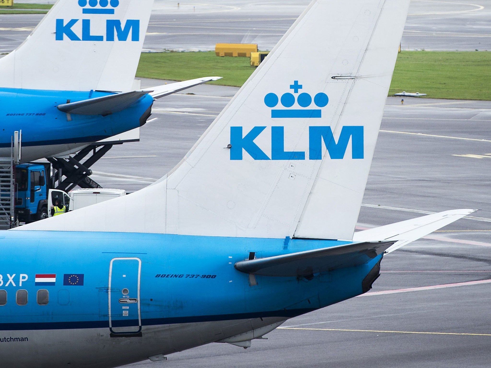 KLM Aircrafts are pictured at the Schiphol airport