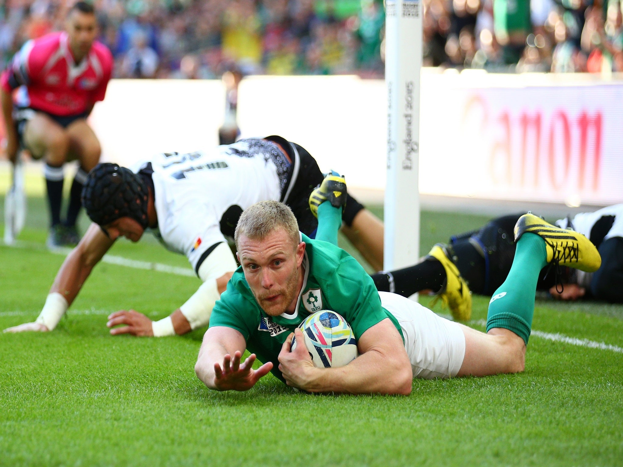Keith Earls crosses the whitewash to score for Ireland