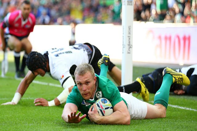 Keith Earls crosses the whitewash to score for Ireland