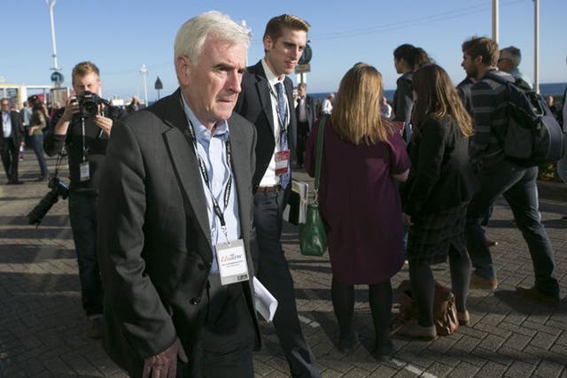 John McDonnell, the shadow Chancellor, with his new chief of staff, Seb Corbyn, at the Labour Party conference in Brighton on Sunday