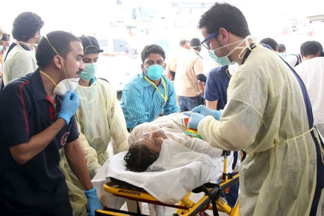 Fatima Bibi Bodi is taken to hospital on 24 September following a crush at Mina that left at least 769 people dead