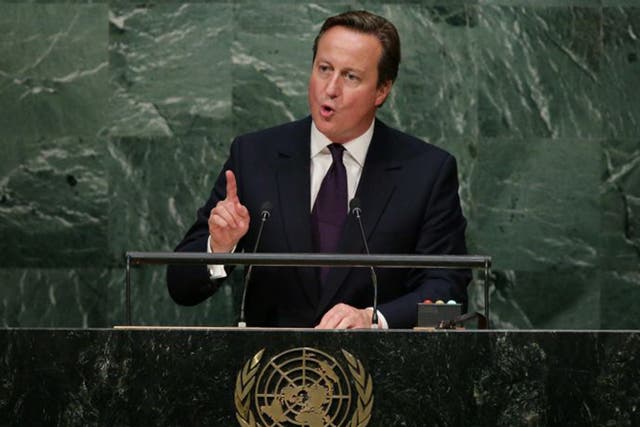 David Cameron speaking during the United Nations Sustainable Development Summit in New York on Sunday