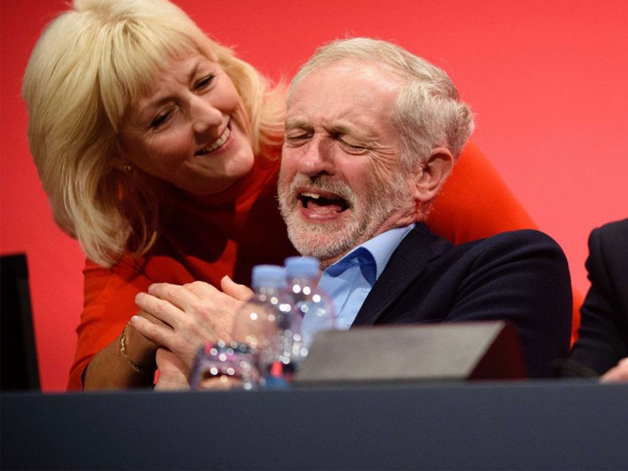 Jeremy Corbyn at the Labour conference with the political director of Unite, Jennie Formby
