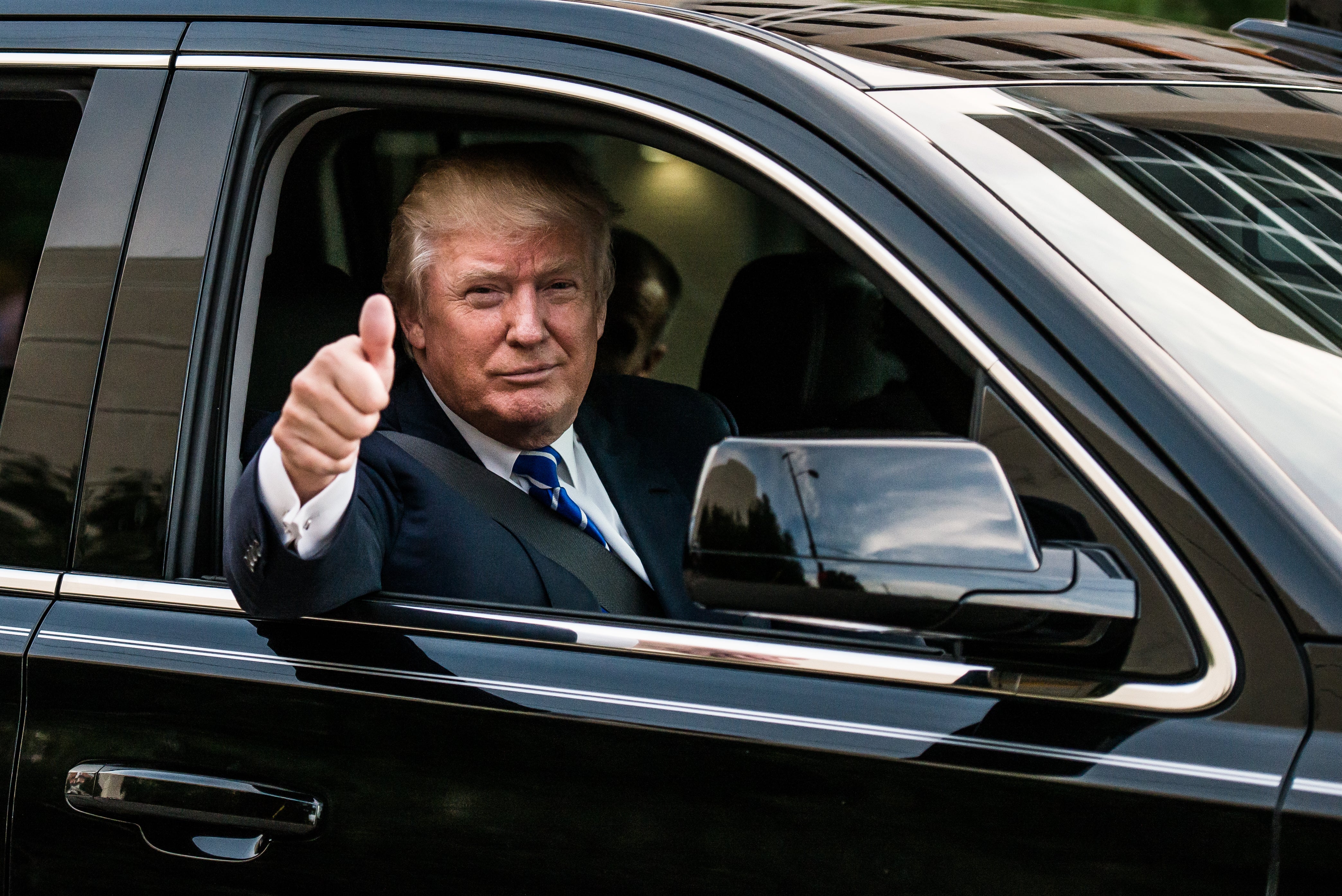 Donald Trump leaves a campaign event in Columbia, South Carolina.
