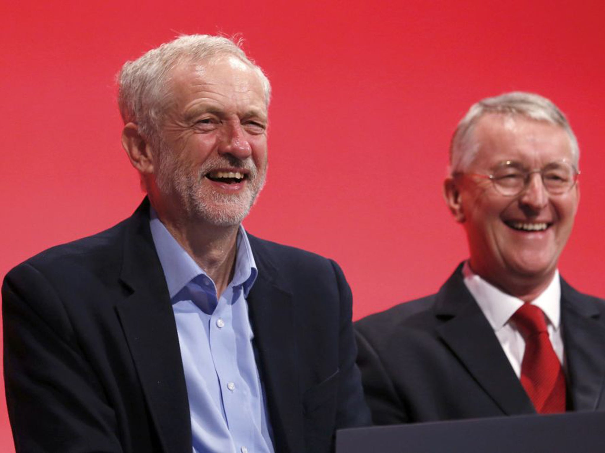 Labour leader Jeremy Corbyn shares the limelight with shadow Foreign Secretary Hilary Benn at party conference