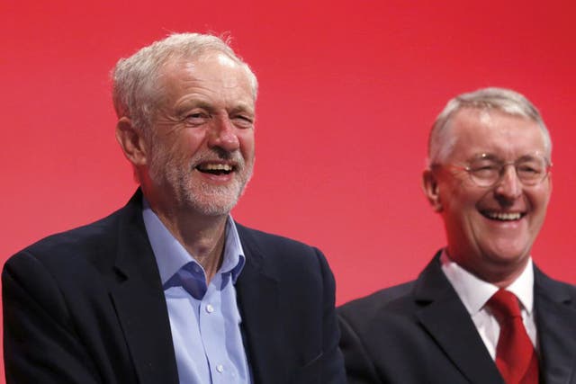 Labour leader Jeremy Corbyn shares the limelight with shadow Foreign Secretary Hilary Benn at party conference