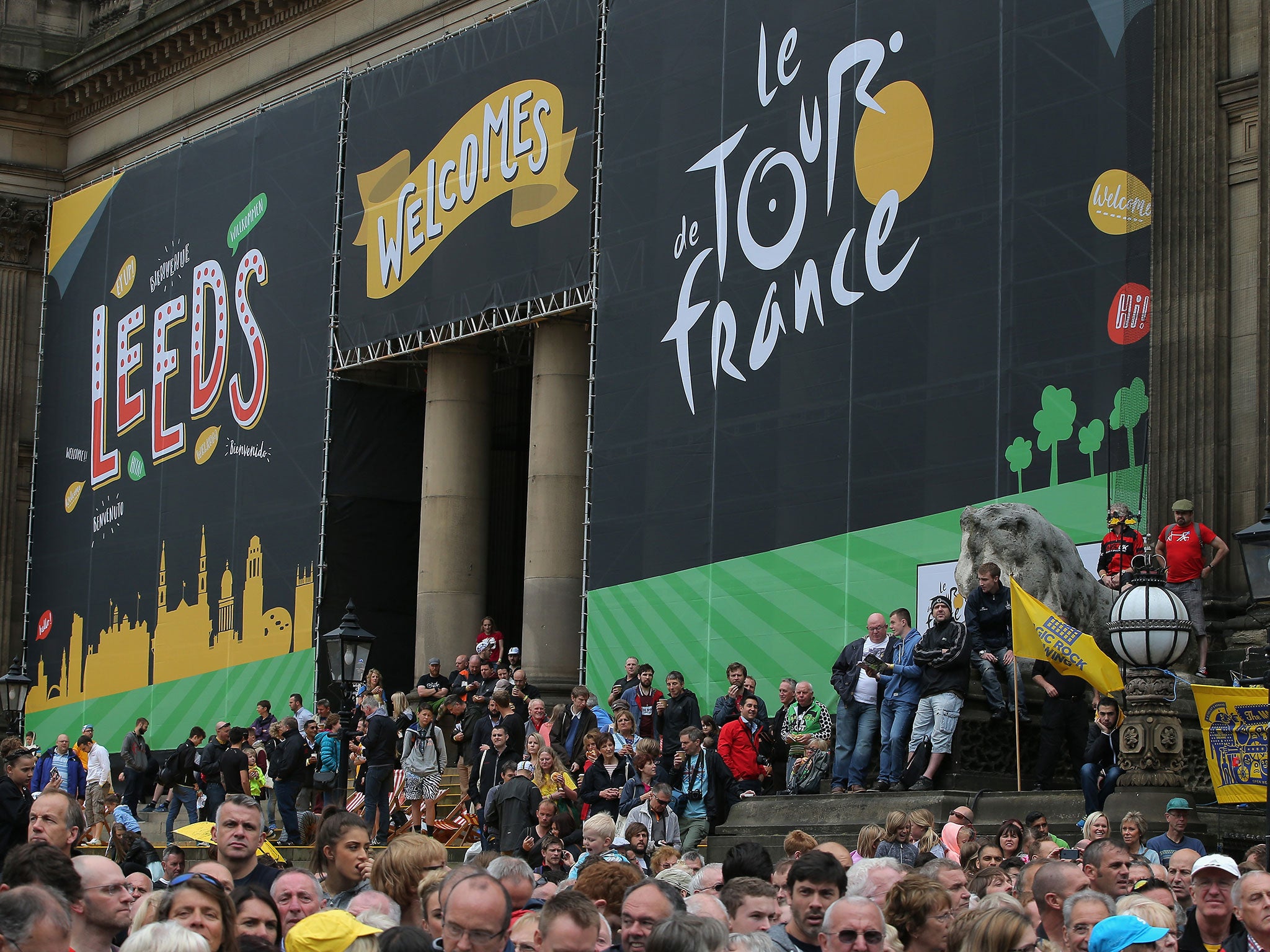 Fans gather at the start of stage one for Le Grand Depart of the 2014 Le Tour de France from Leeds to Harrogate