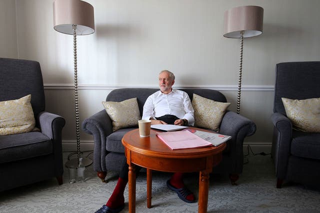 Labour Party Leader Jeremy Corbyn prepares for his first leader's speech in his hotel room in Brighton