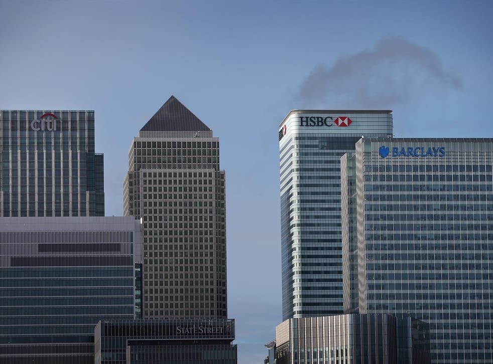 Citibank, Barclays and HSBC headquarters buildings at Canary Wharf on November 12, 2014 in London, England