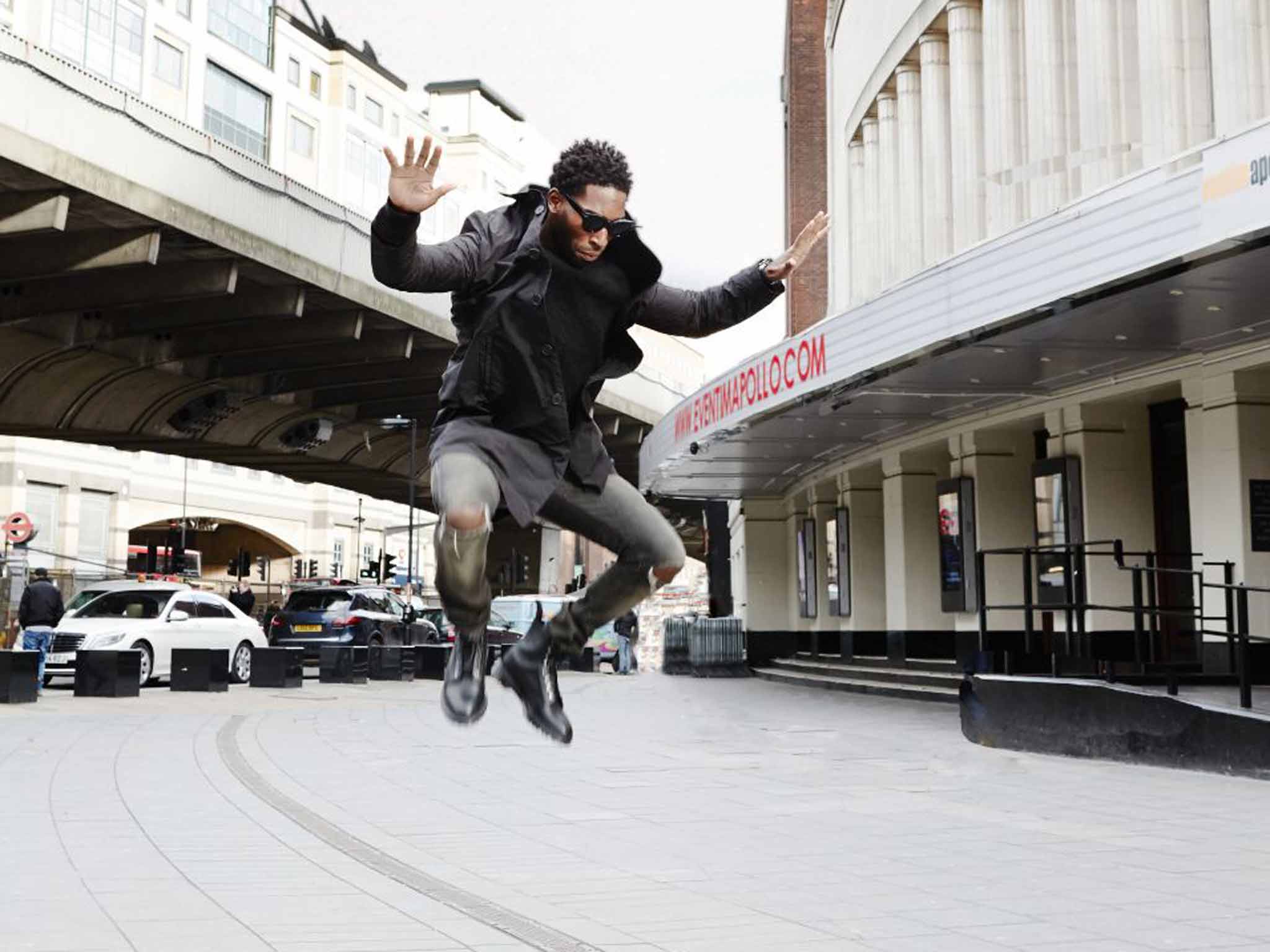 Tinie Tempah pays homage to some musical greats outside the Hammersmith Apollo, where he has played