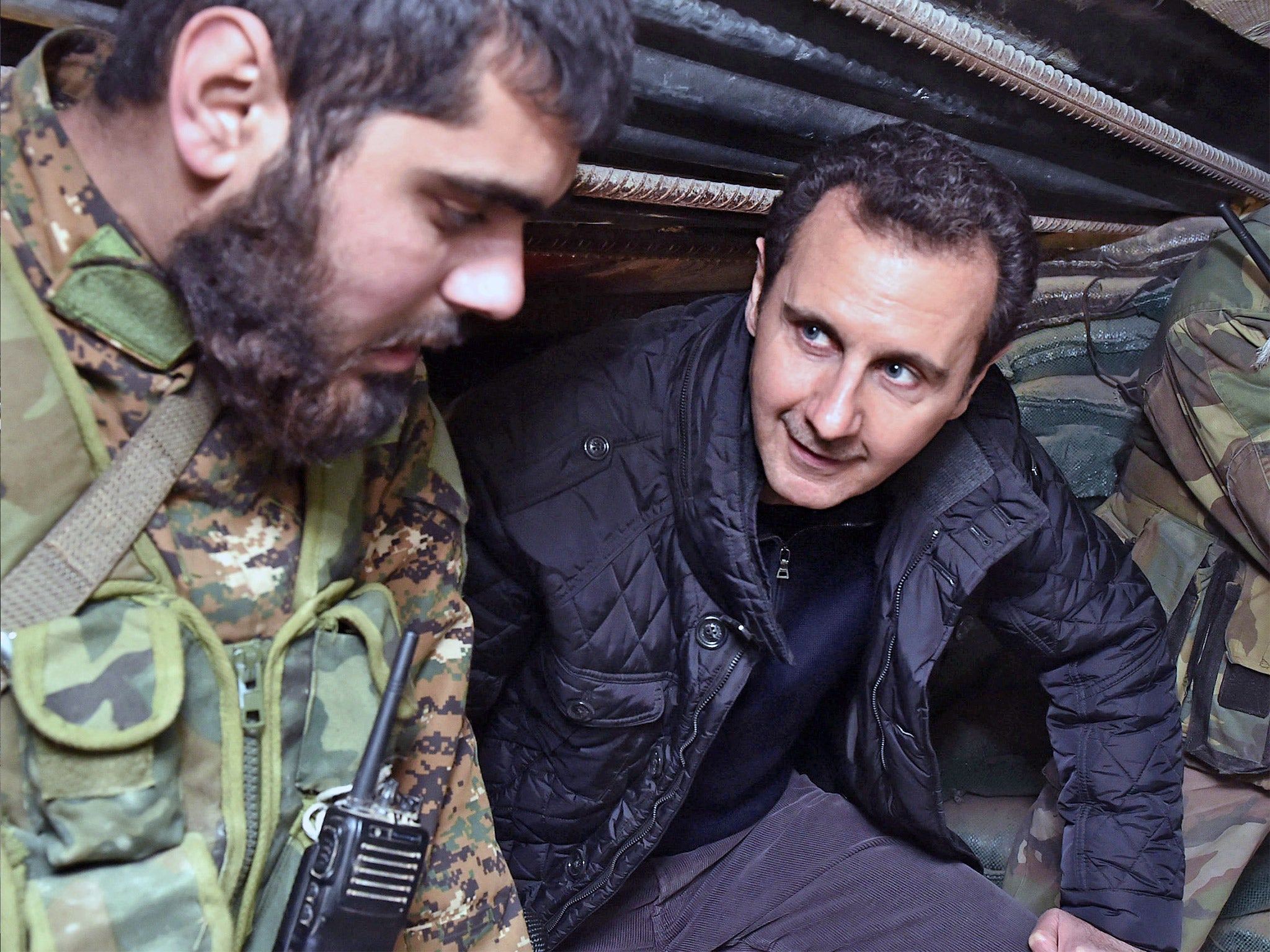 &#13;
Syrian President Bashar al-Assad visits Syrian troops in the Damascus district of Jobar &#13;