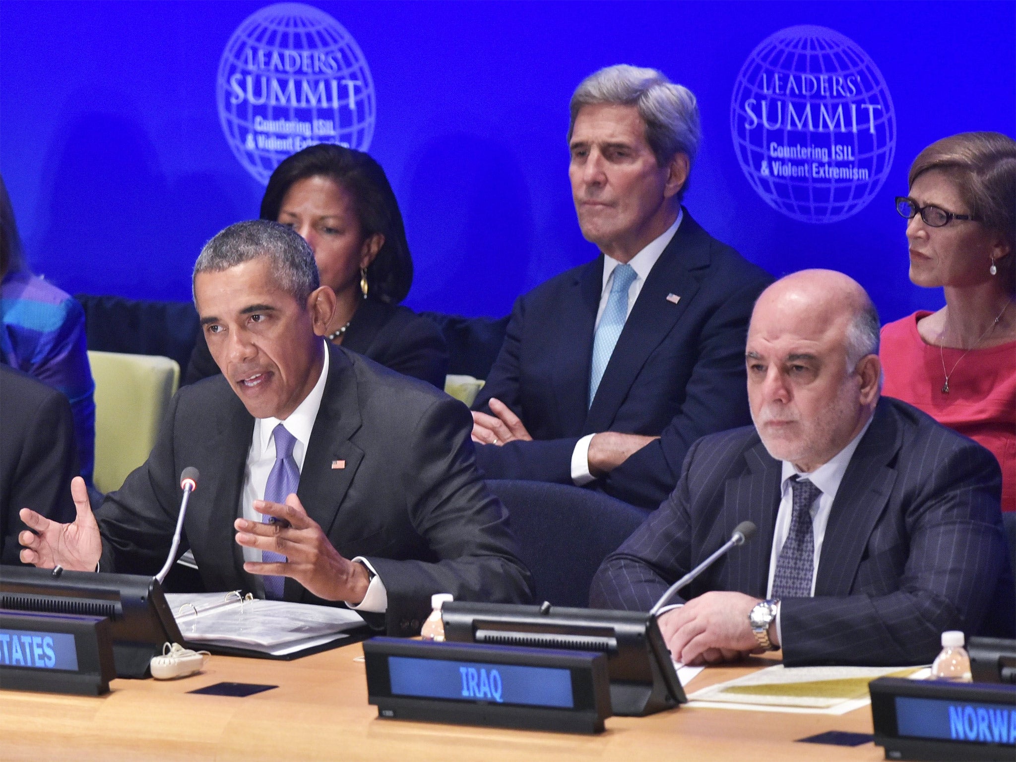 Barack Obama and Iraqi Prime Minister Haider al-Abadi at the Leaders’ Summit on Countering ISIL and Countering Violent Extremism at the UN headquarters