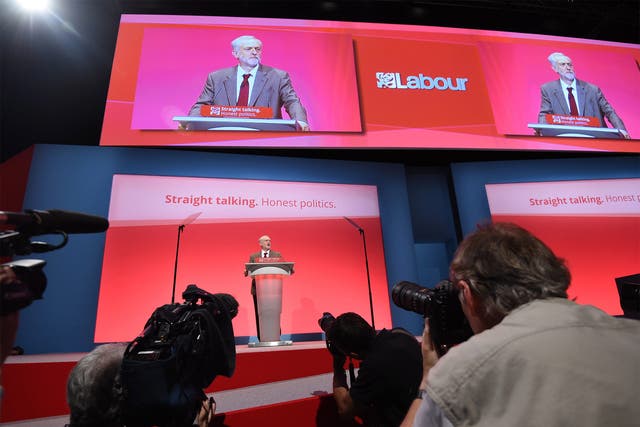 Jeremy Corbyn addresses delegates in Brighton