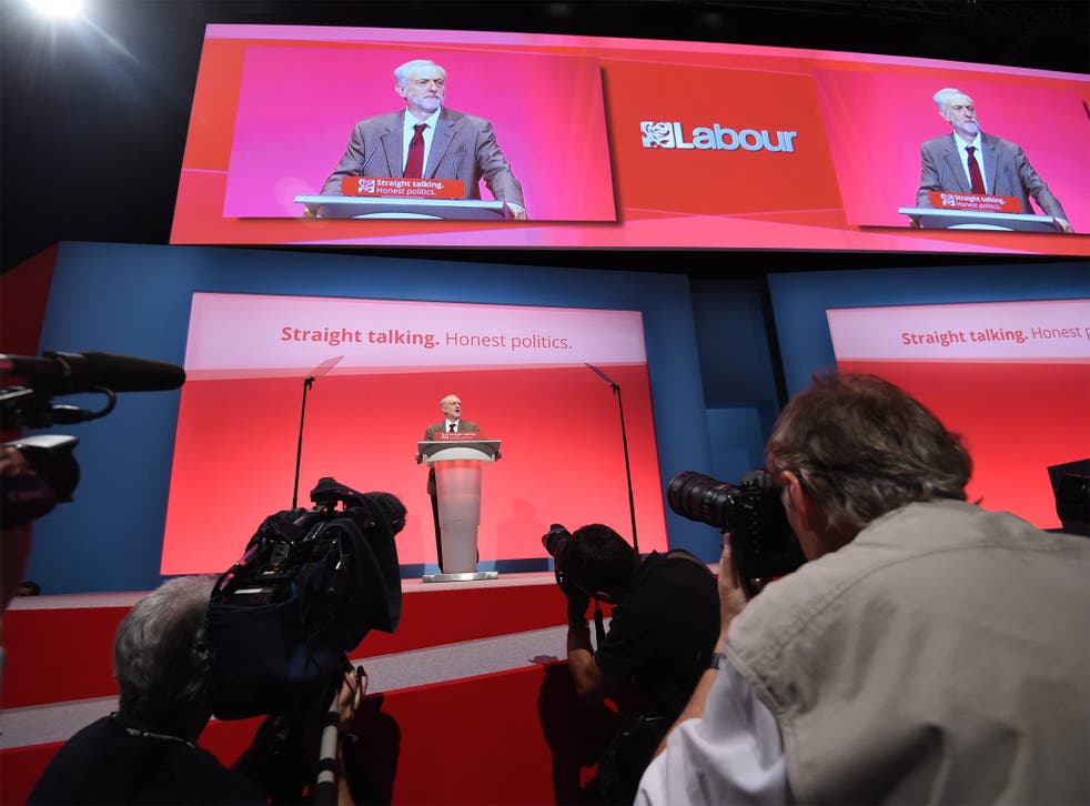 Jeremy Corbyn addresses delegates in Brighton