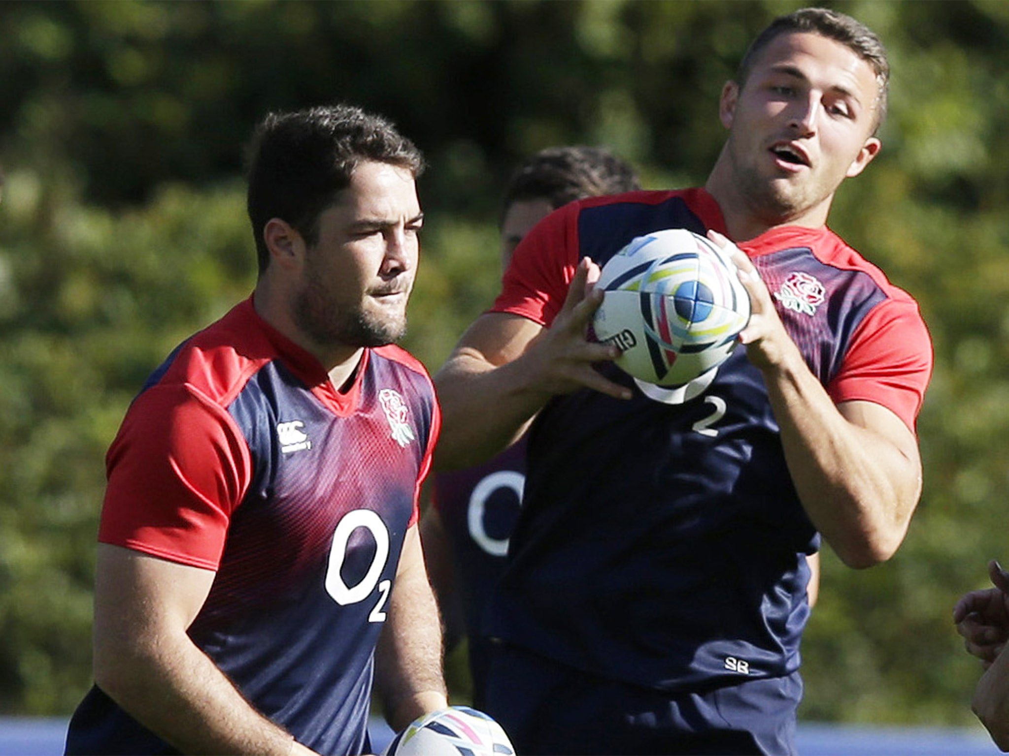 Sam Burgess (right) and Brad Barritt during England training at Pennyhill Park