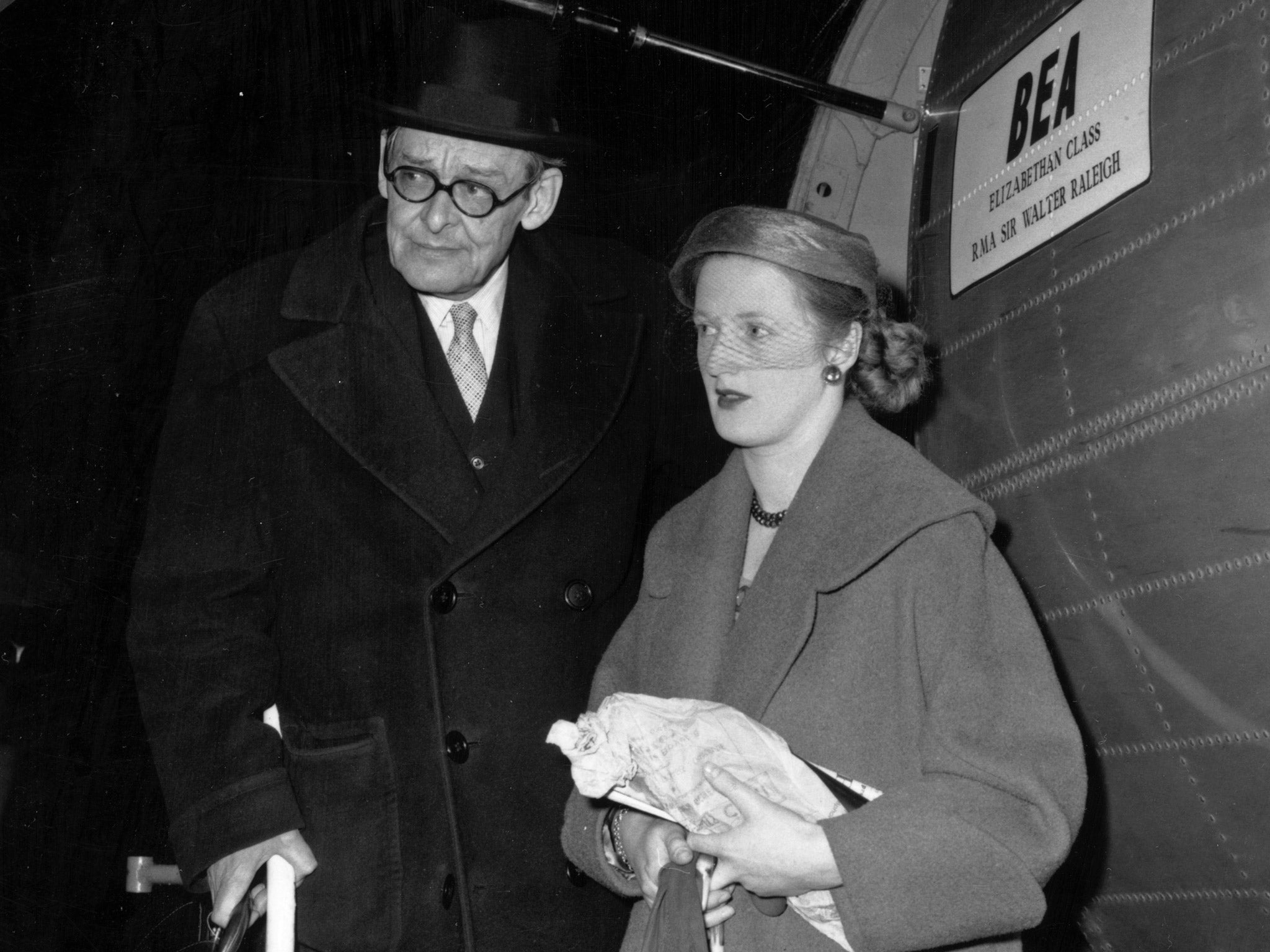 Poet and dramatist TS Eliot with Valerie in 1957