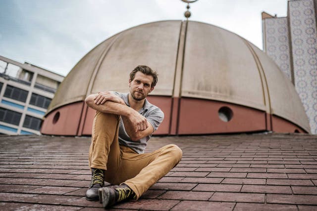 Robb Leech on the roof of the East London Mosque