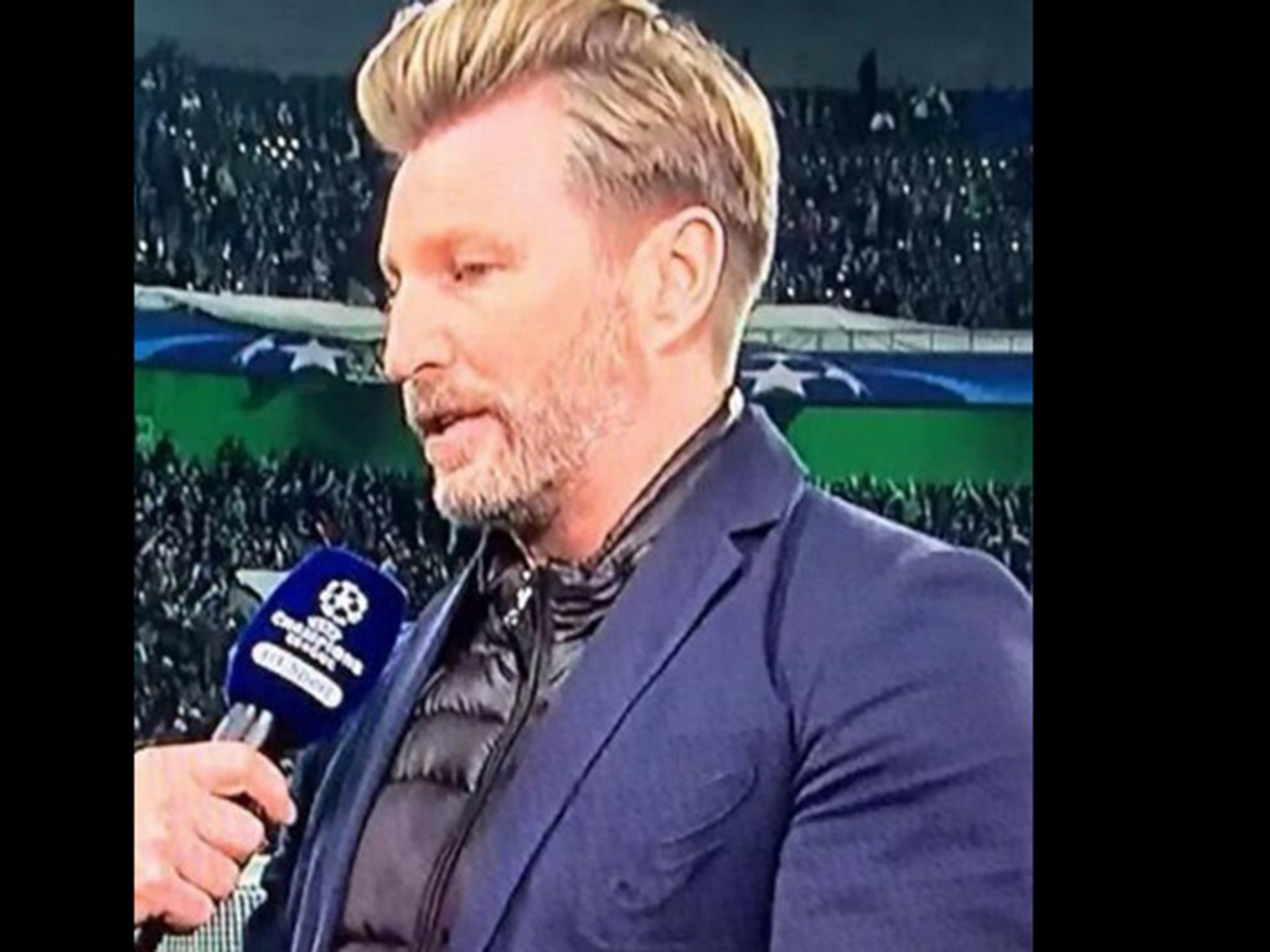Robbie Savage last night working as a pundit for BT Sports