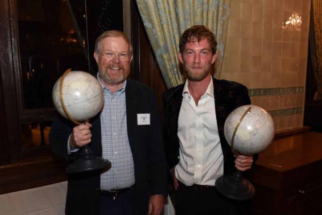 Horatio Clare and Bill Bryson at the Stanford Dolman Travel Book of the Year awards