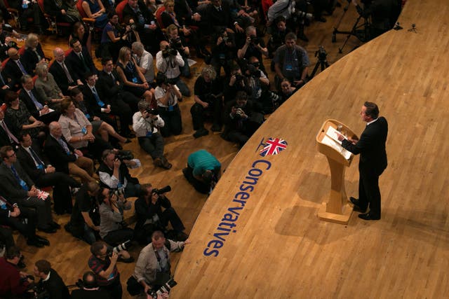 David Cameron delivers his keynote speech to the Conservative conference in 2014
