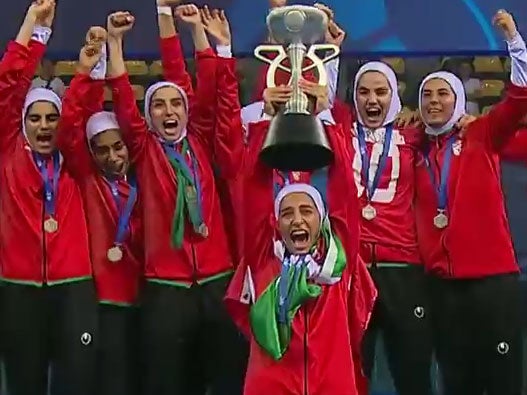 The Iran women's football team in 2015. None of the players alleged to be men have been named