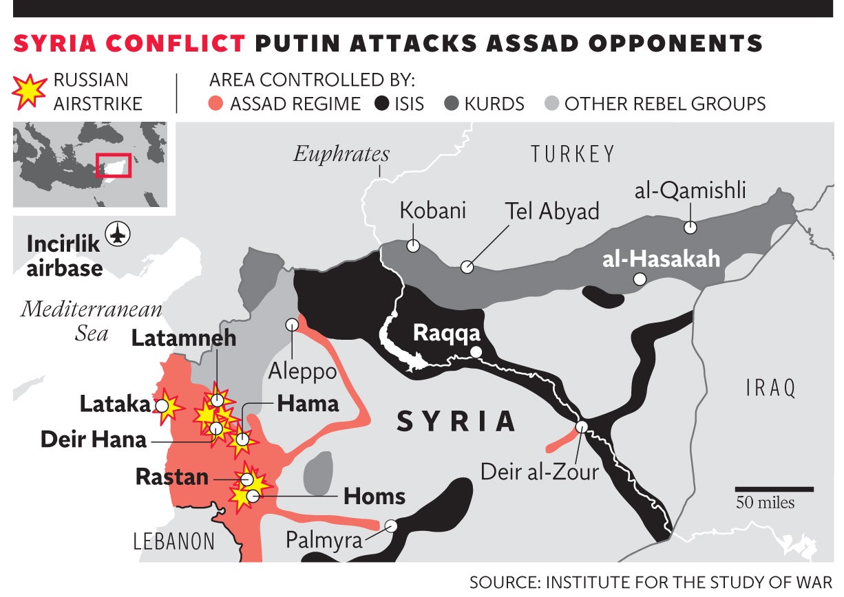 Map showing which groups control which areas in Syria