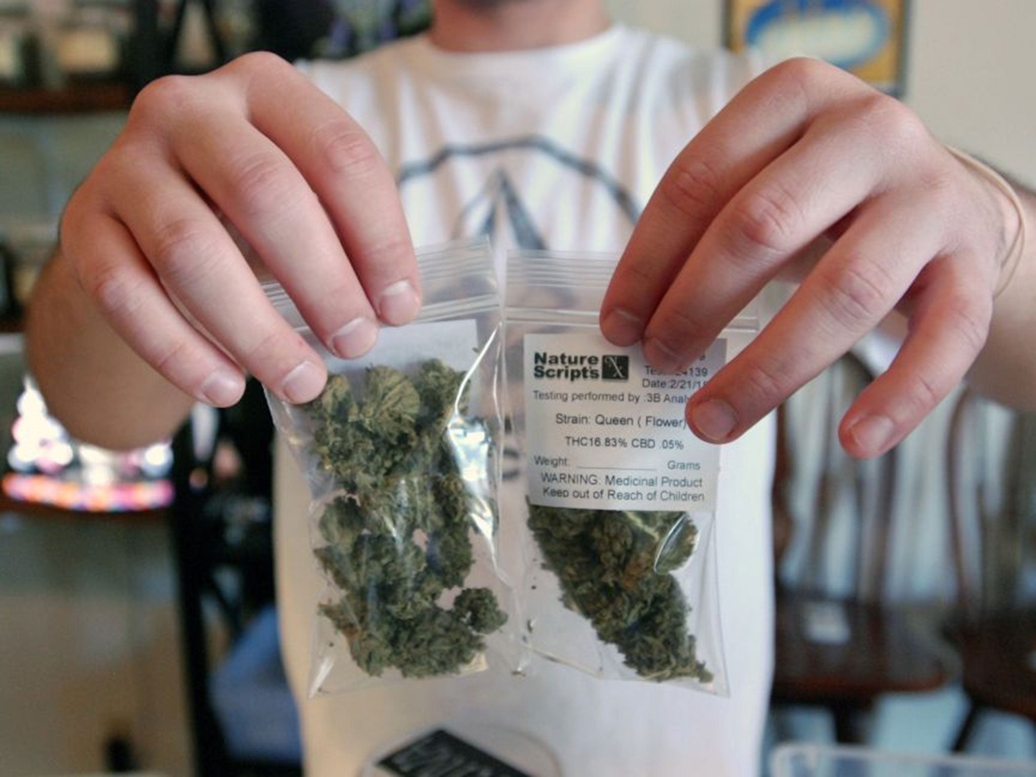 Bags of marijuana buds being prepared for sale in Oregon