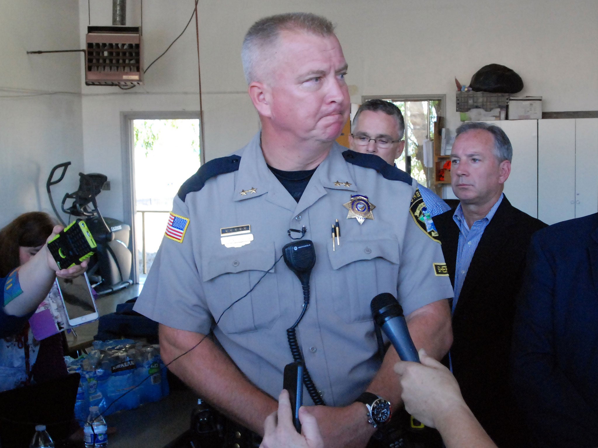 Douglas County Sheriff John Hanlin addresses the media following a deadly shooting at Umpqua Community College in Roseburg, Oregon