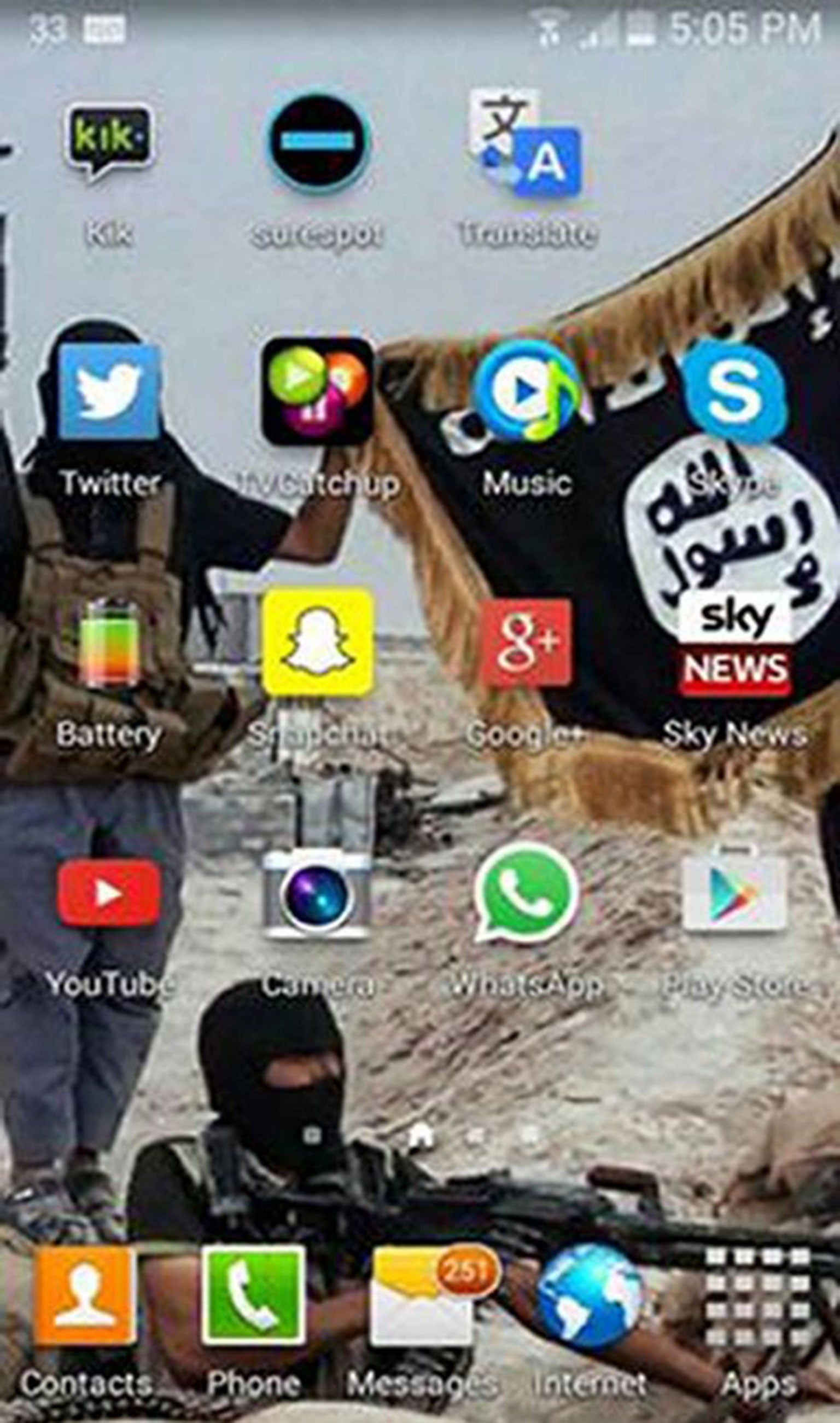 A wallpaper on the 15-year-old British boy's phone, discovered hidden under his mattress by police, showing Isis propaganda