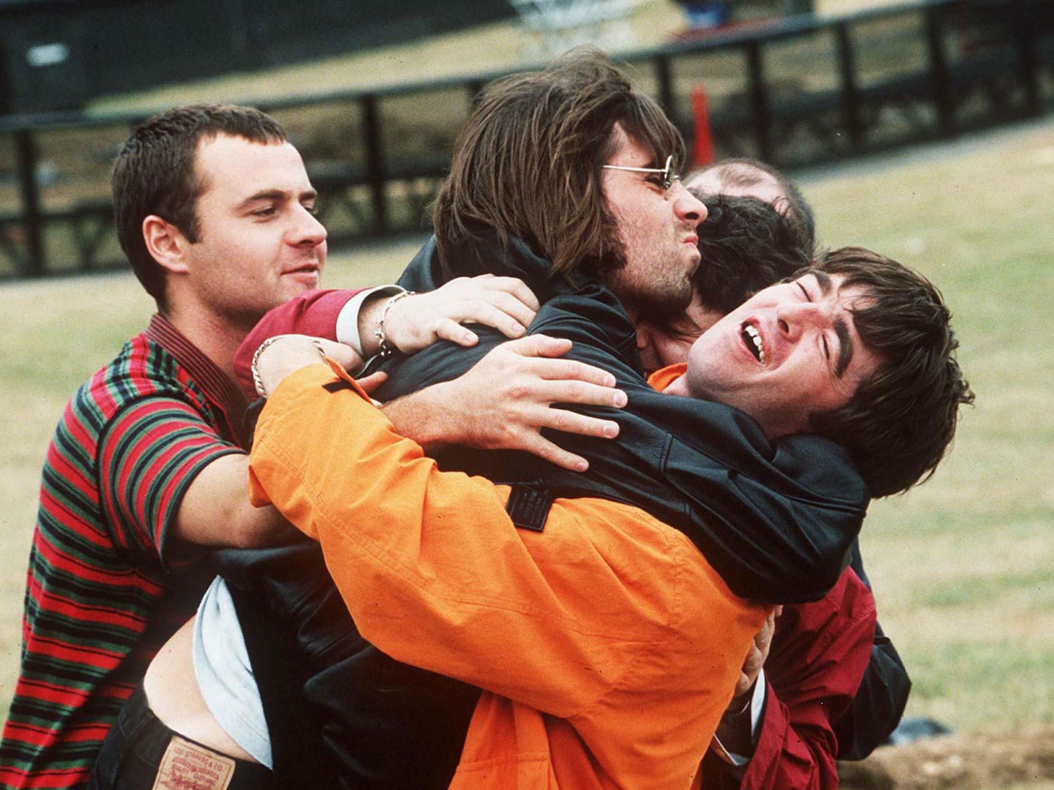 Oasis before their famous Knebworth gigs in 1996. Oh the bromance.