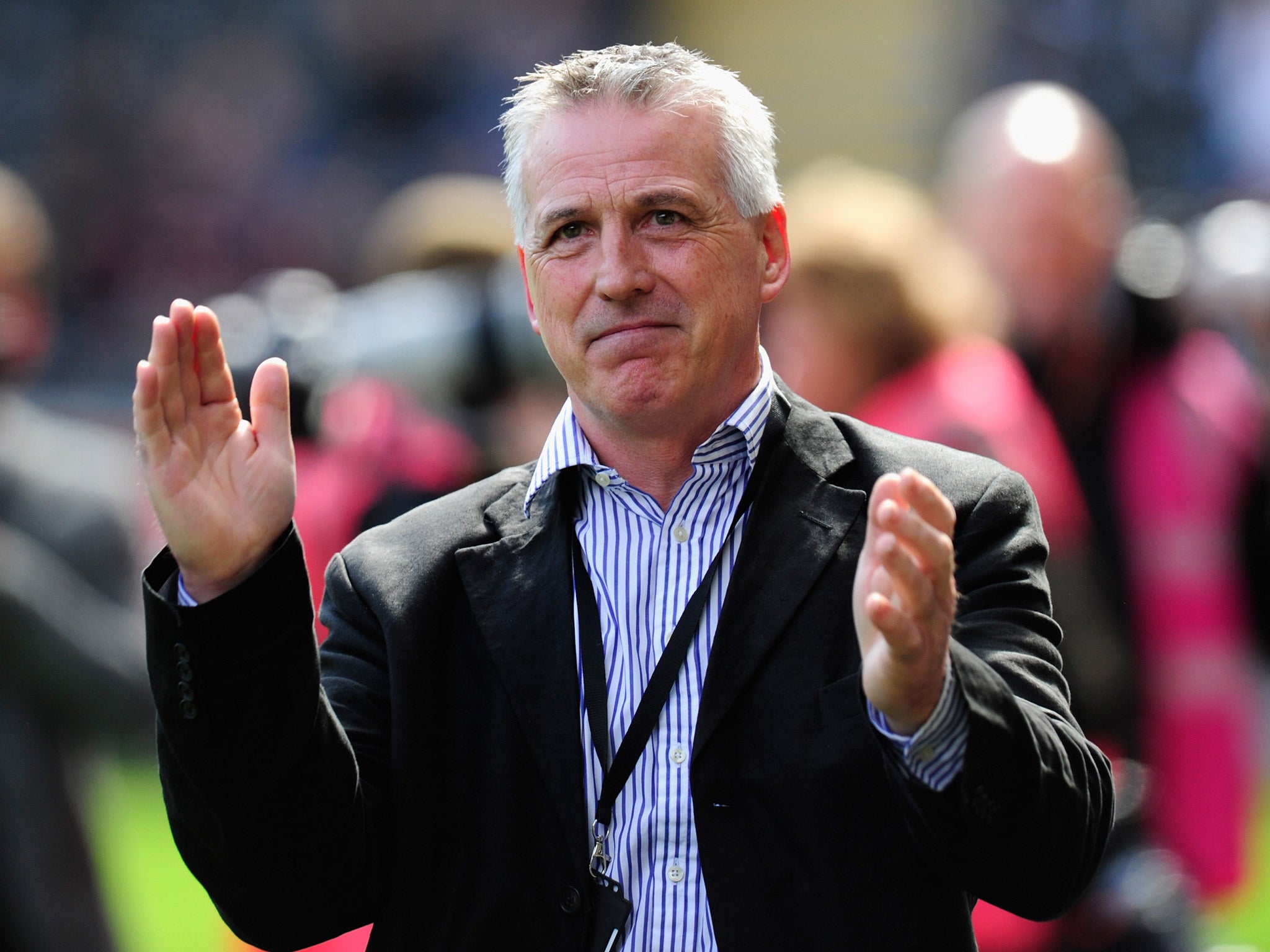 Latchford applauds the crowd before Everton's game against Swansea City last April