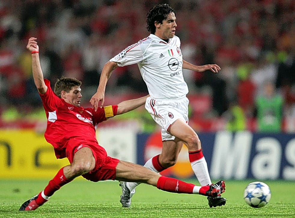 Steven Gerrard tackles Kaka in Istanbul in 2005 in the best Euro final performance ever