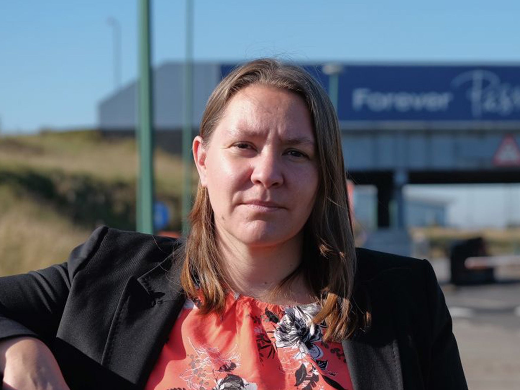 Labour MP for Redcar Anna Turley is pictured outside the main entrance to the SSI UK steel plant after discussions about the closure of the site with the company