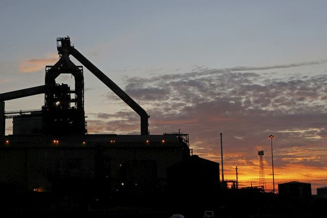 The sun sets behind the SSI steelworks in Redcar