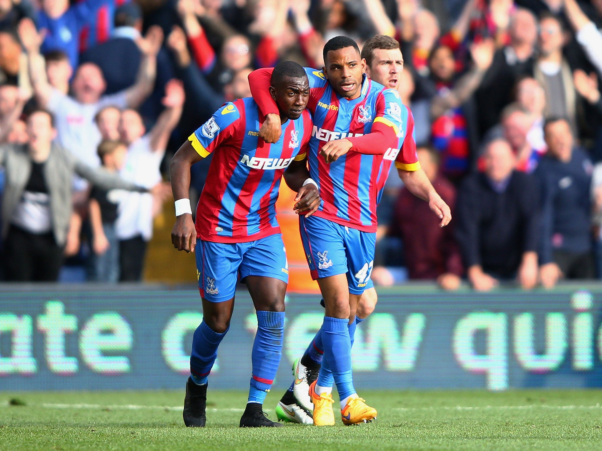 Yannick Bolasie and Jason Puncheon celebrate for Crystal Palace