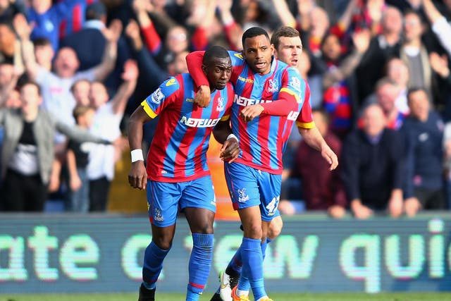 Yannick Bolasie and Jason Puncheon celebrate for Crystal Palace