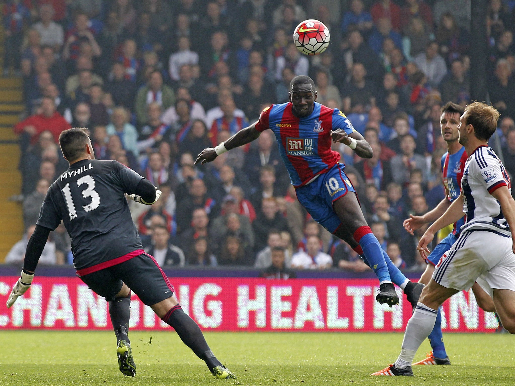 Yannick Bolasie heads past Boaz Myhill for the opening goal