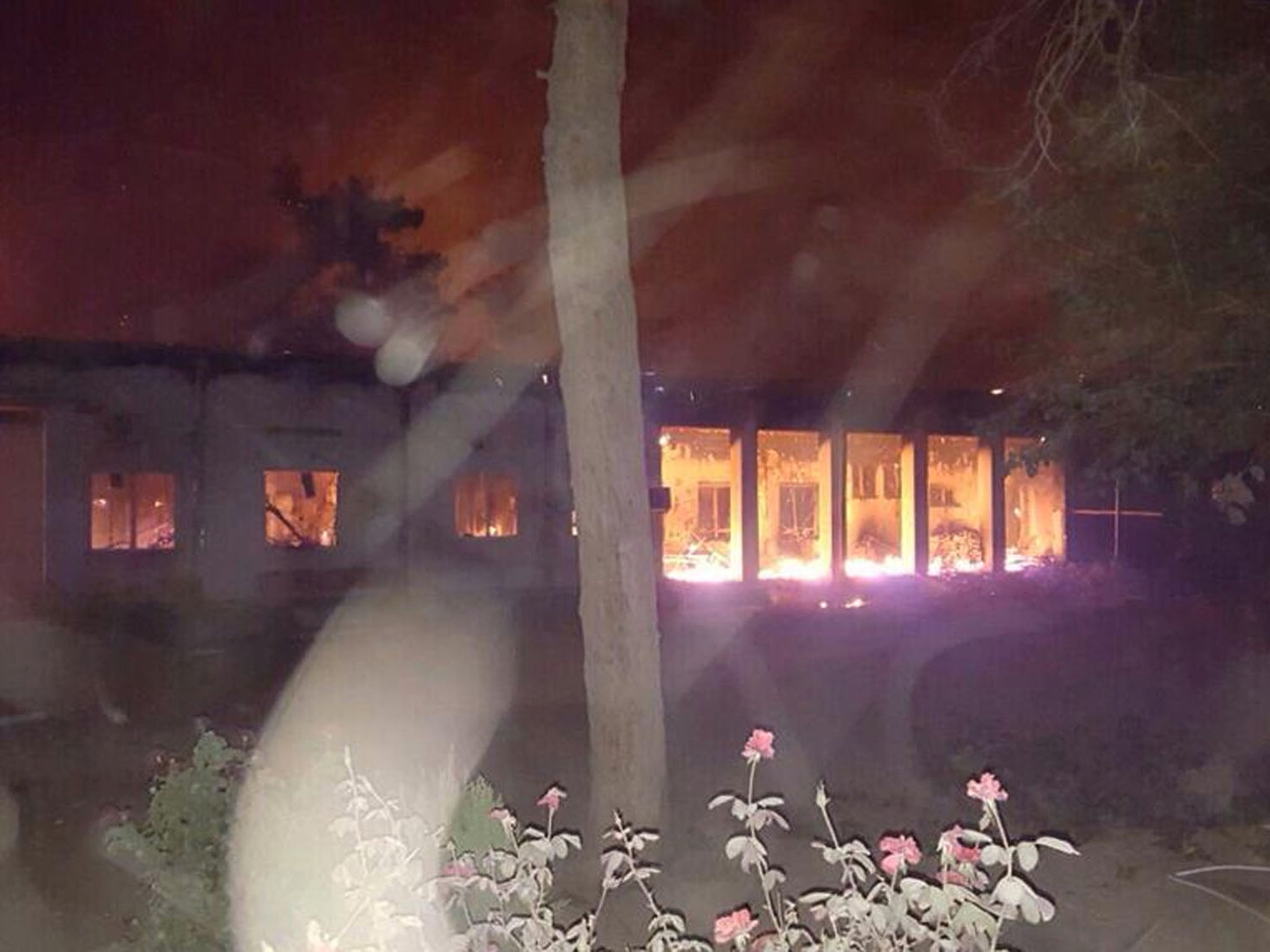 The Doctors Without Borders hospital in flames following the airstrike