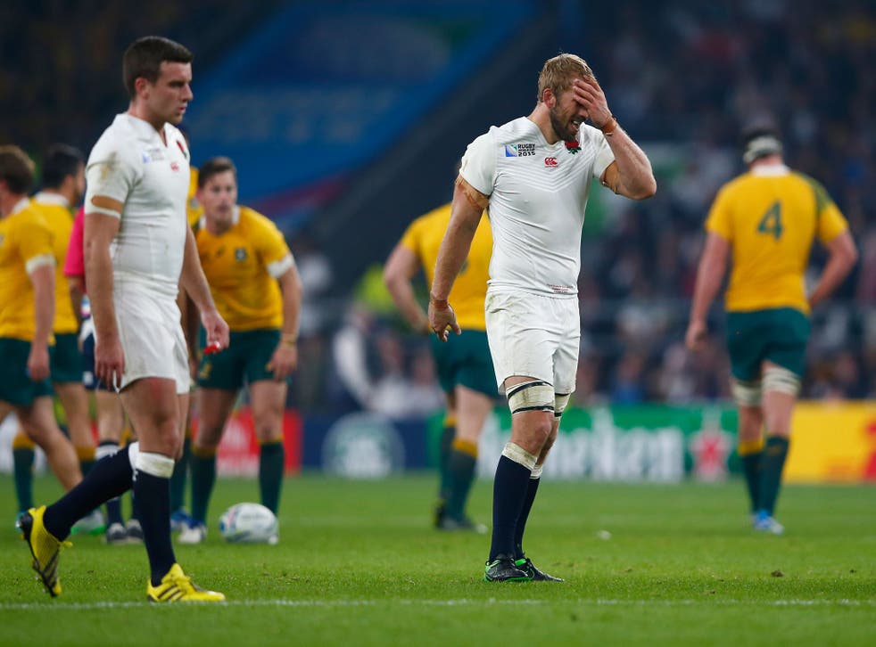 Chris Robshaw reacts after England are knocked out of the Rugby World Cup