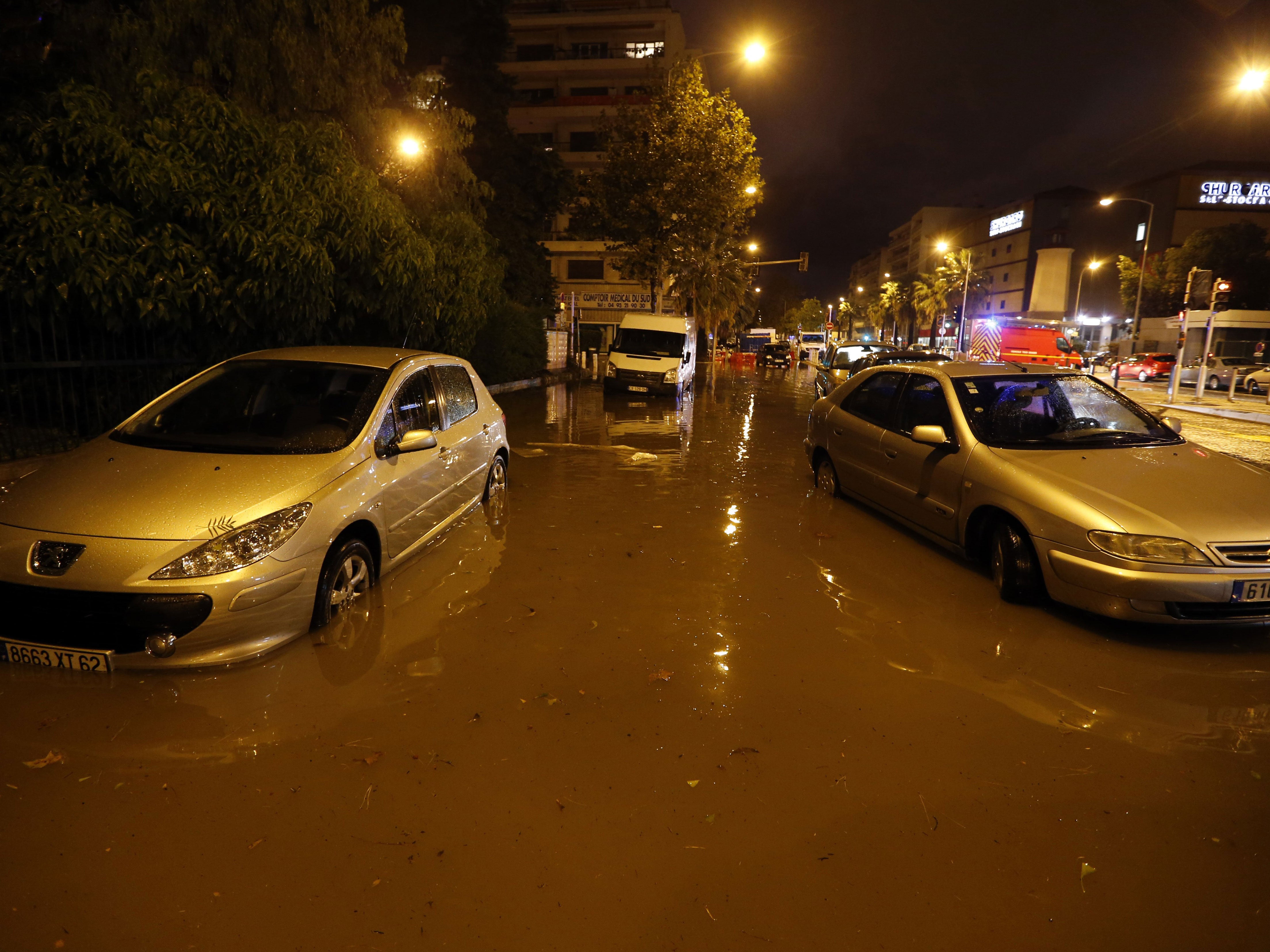 Torrential rain caused flooding in towns along the French Riviera, including Nice and Cannes