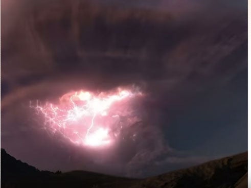 It's been revealed the footage was created by merging two separate incidents of volcanic activity